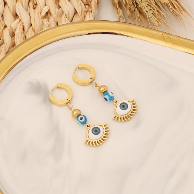Personality evil eye leaf design stainless steel earrings