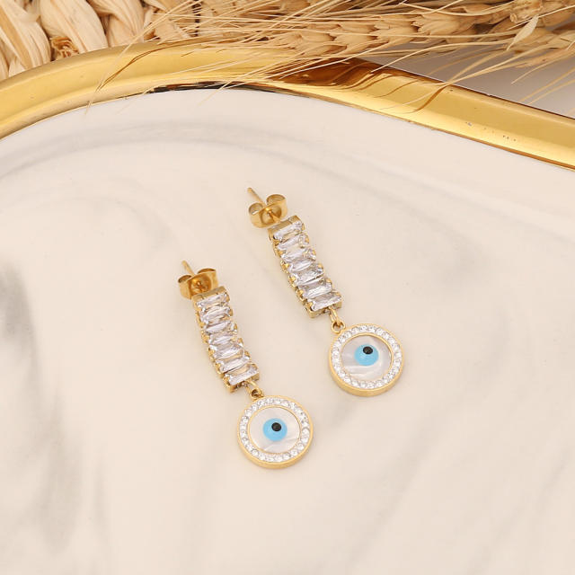 Personality enamel evil eye stainless steel earrings