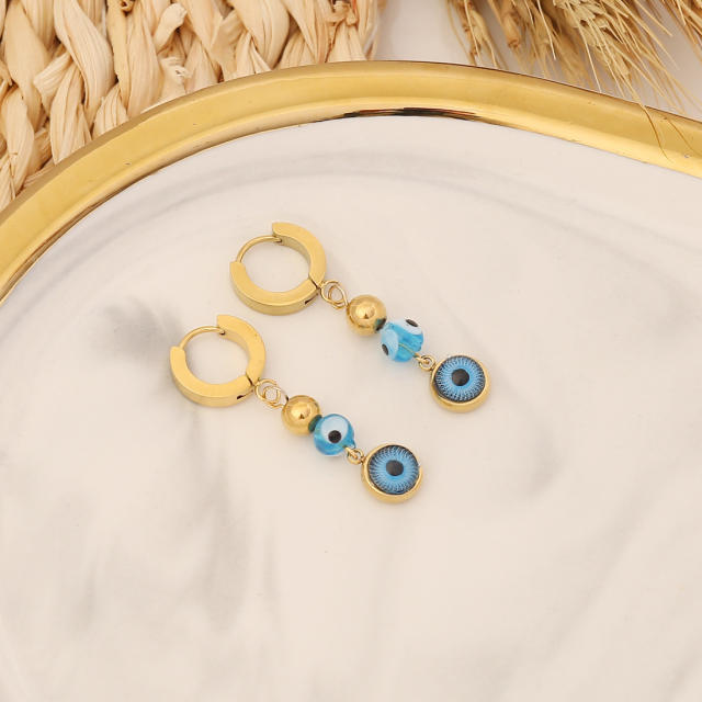 Personality evil eye leaf design stainless steel earrings