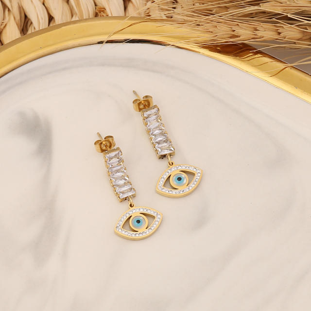 Personality enamel evil eye stainless steel earrings