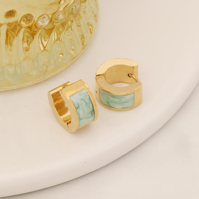 Spring design color enamel stainless steel huggie earrings