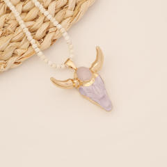 Boho vintage the cow head pendant bead necklace