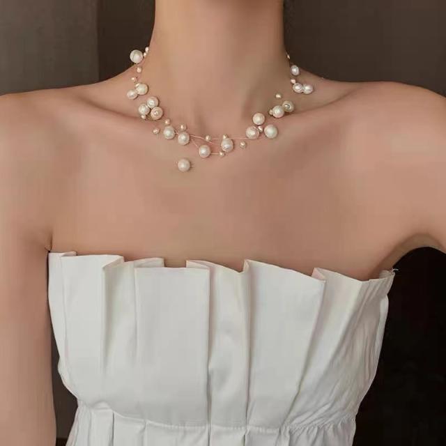 Water pearl transparent line choker necklace for women