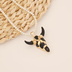 Boho vintage the cow head pendant bead necklace