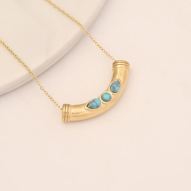 Personality blue color evil eye stainless steel necklace