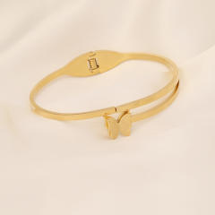 Butterfly heart symbol stainless steel bangle
