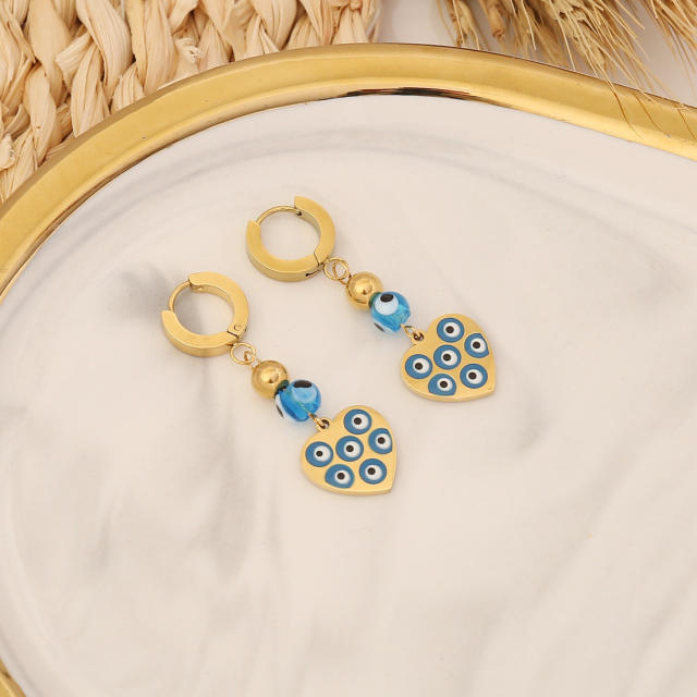 Personality evil eye leaf design stainless steel earrings
