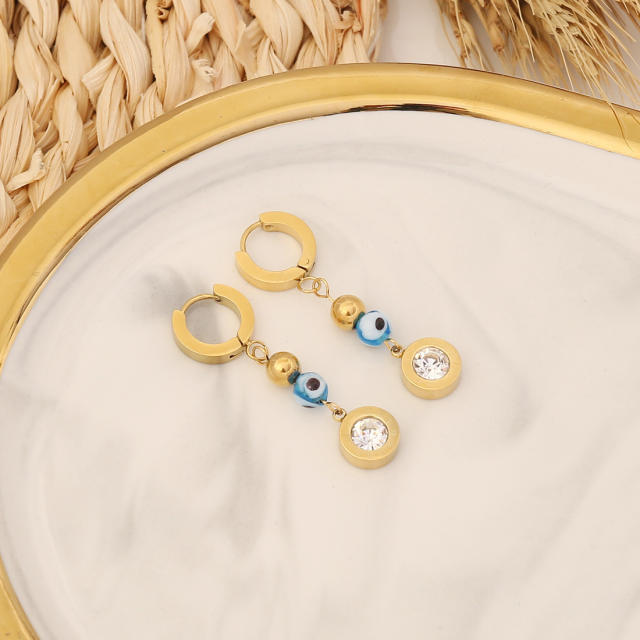 Personality evil eye leaf design stainless steel earrings