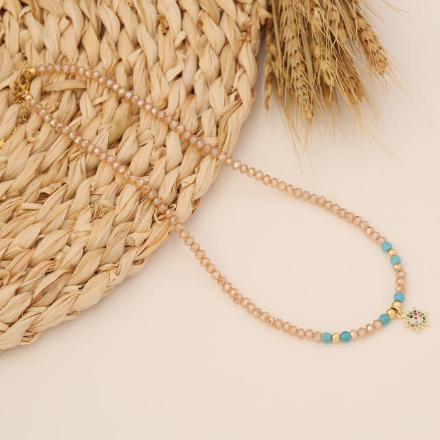 Boho blue color bead star heart charm necklace