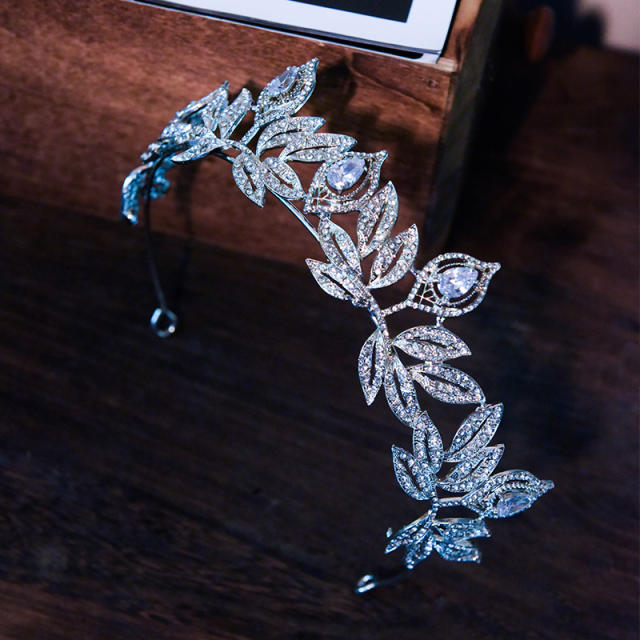 Korean fashion diamond leaf design wedding crown