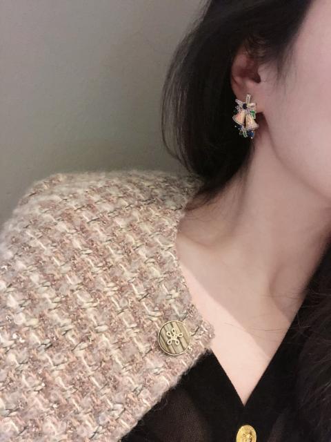 18K real gold plated christmas series bell studs earrings