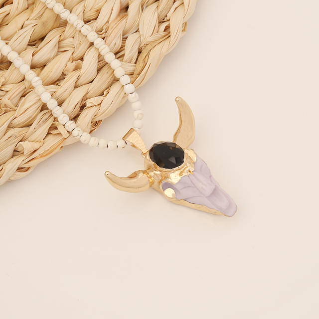 Boho vintage the cow head pendant bead necklace
