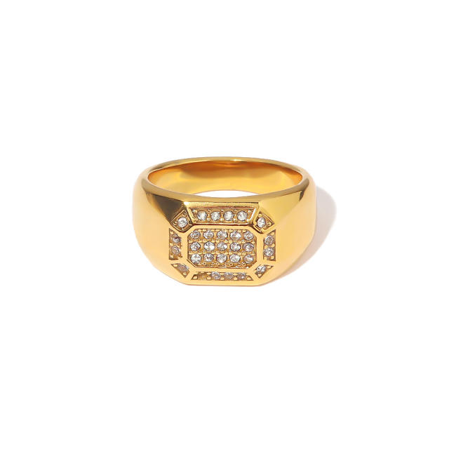 18K cubic zircon setting chunky stainless steel rings