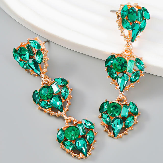 Fashionable color glass crystal statement heart earrings