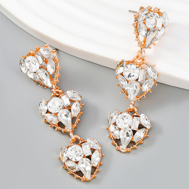 Fashionable color glass crystal statement heart earrings