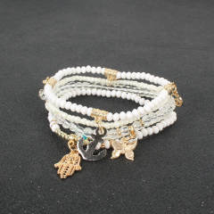 Boho colorful seed beads evil eye hasma charm layer bracelet