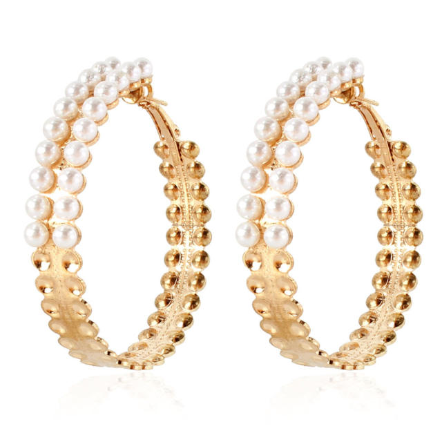 Concise faux pearl beads hoop earrings
