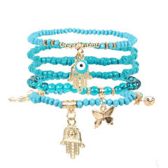 Boho colorful seed beads evil eye hasma charm layer bracelet
