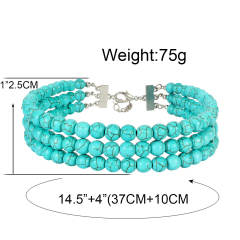 Boho faux turquoise beaded choker necklace