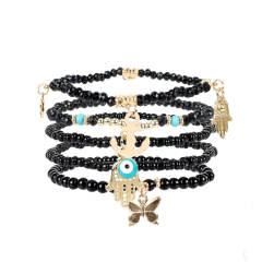 Boho colorful seed beads evil eye hasma charm layer bracelet