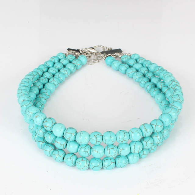 Boho faux turquoise beaded choker necklace
