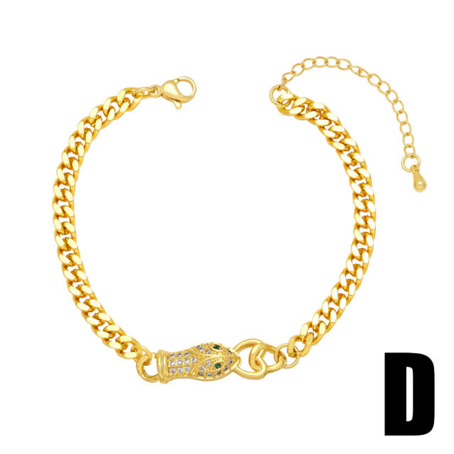 Hiphop diamond snake symbol copper chain bracelet