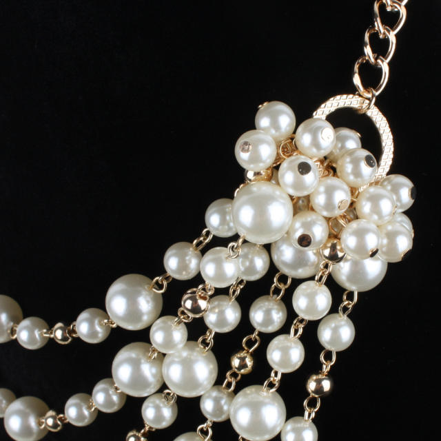 Elegant easy match faux pearl layer necklace long necklace