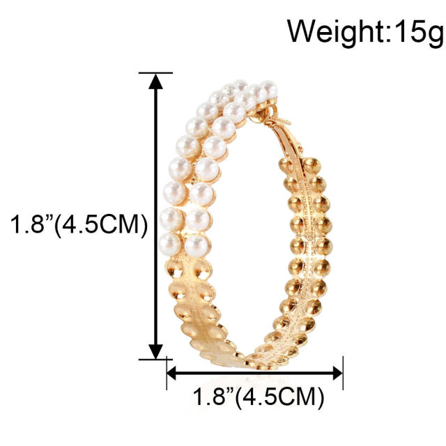 Concise faux pearl beads hoop earrings