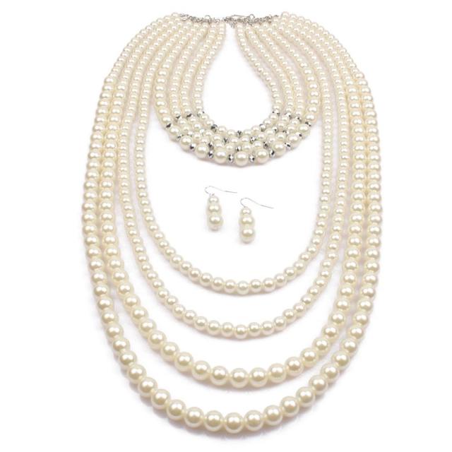 Occident fashion easy match faux pearl bead layer necklace set