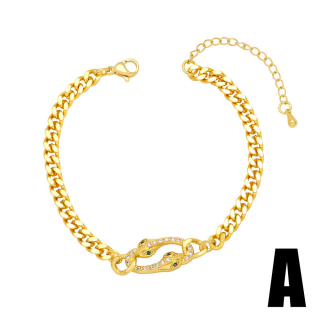 Hiphop diamond snake symbol copper chain bracelet