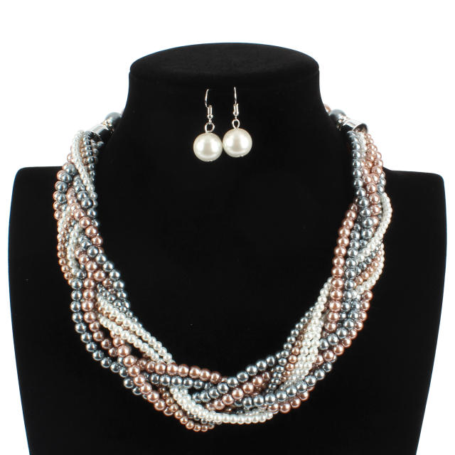 Elegant faux pearl beads twisted choker necklace