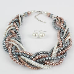 Elegant faux pearl beads twisted choker necklace