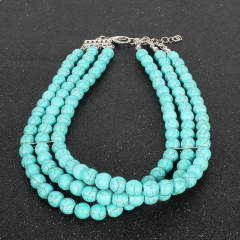Boho faux turquoise beaded choker necklace