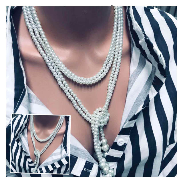 Vintage faux pearl knotted long necklace