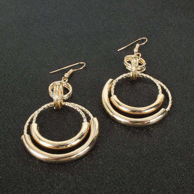 Korean fashion geometric circle dangle earrings