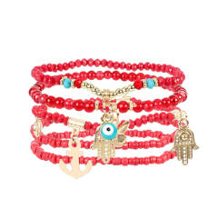 Boho colorful seed beads evil eye hasma charm layer bracelet