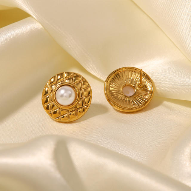 18KG classic pearl stainless steel earrings