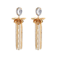 Korean fashion elegant chain tassel flower earrings