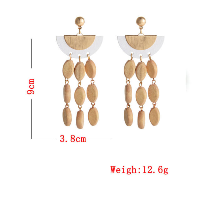 Vintage holiday trend irregular wood tassel earrings