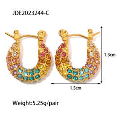 INS pave setting rainbow cubic zircon chunky stainless steel earrings