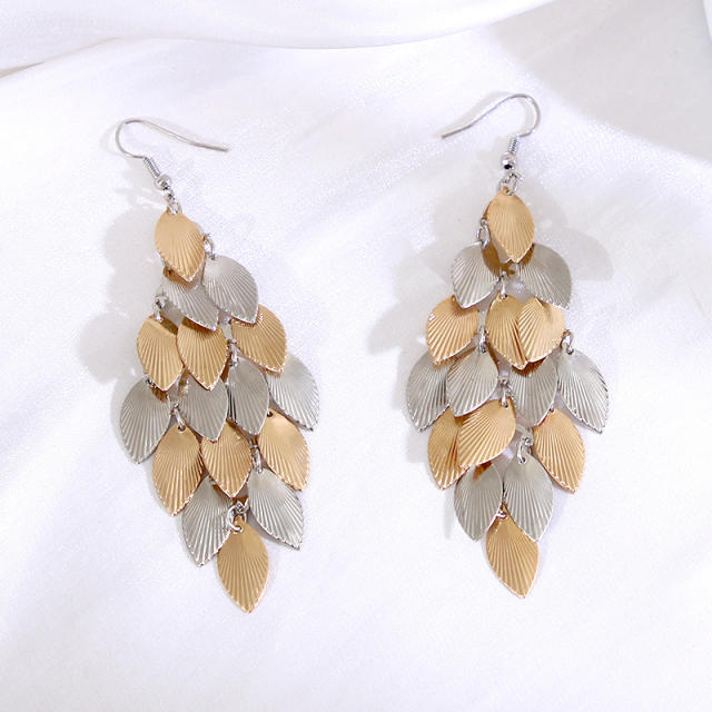 Creative frost two color leaf design earrings