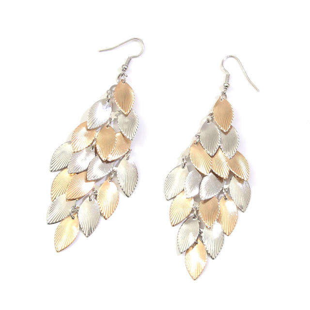Creative frost two color leaf design earrings
