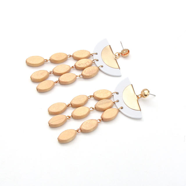 Vintage holiday trend irregular wood tassel earrings