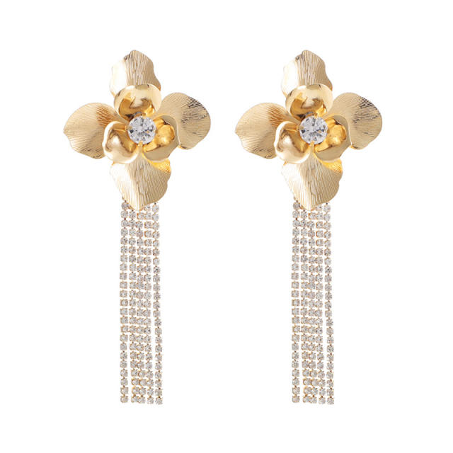 Elegant metal flower chain tassel earrings