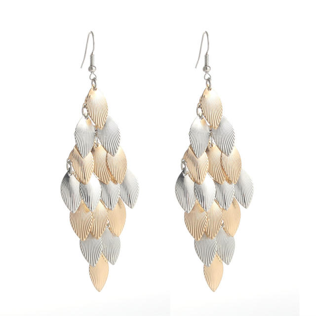 Creative frost two color leaf design earrings