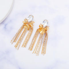 Korean fashion elegant chain tassel flower earrings
