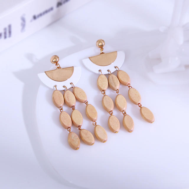 Vintage holiday trend irregular wood tassel earrings