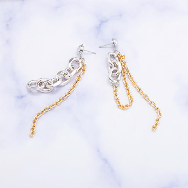 Korean fashion punk trend metal chain tassel earrings