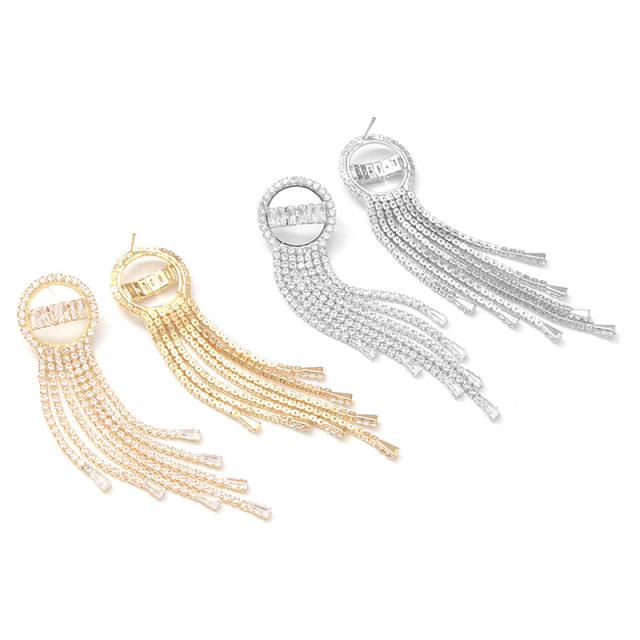 Luxury concise circle diamond tassel earrings