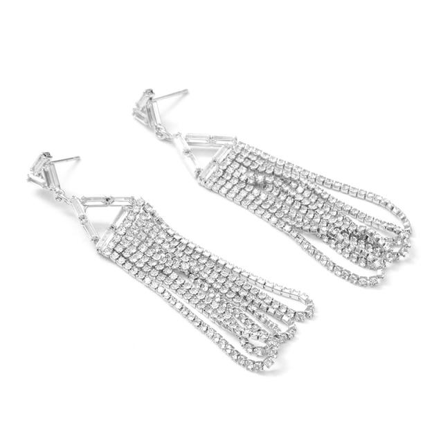 Elegant diamond tassel long earrings